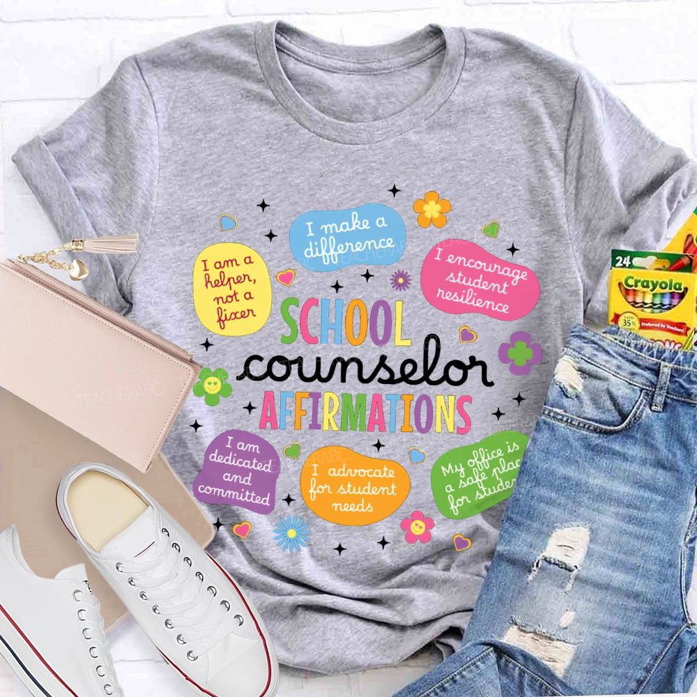 School Counselor Affirmations Colorful Heart Print T-shirt