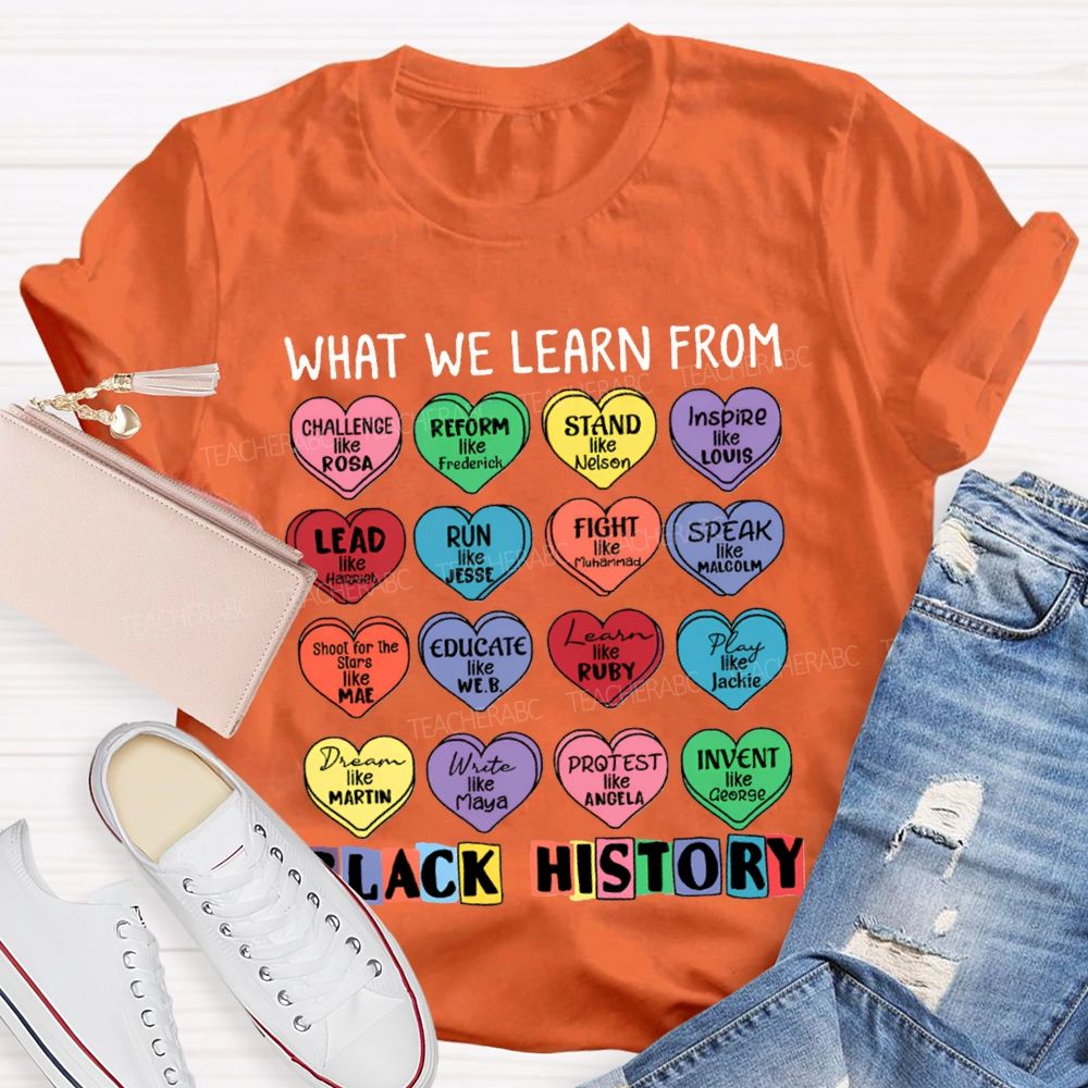 What We Learn From Black History Colorful Heart Print T-shirt