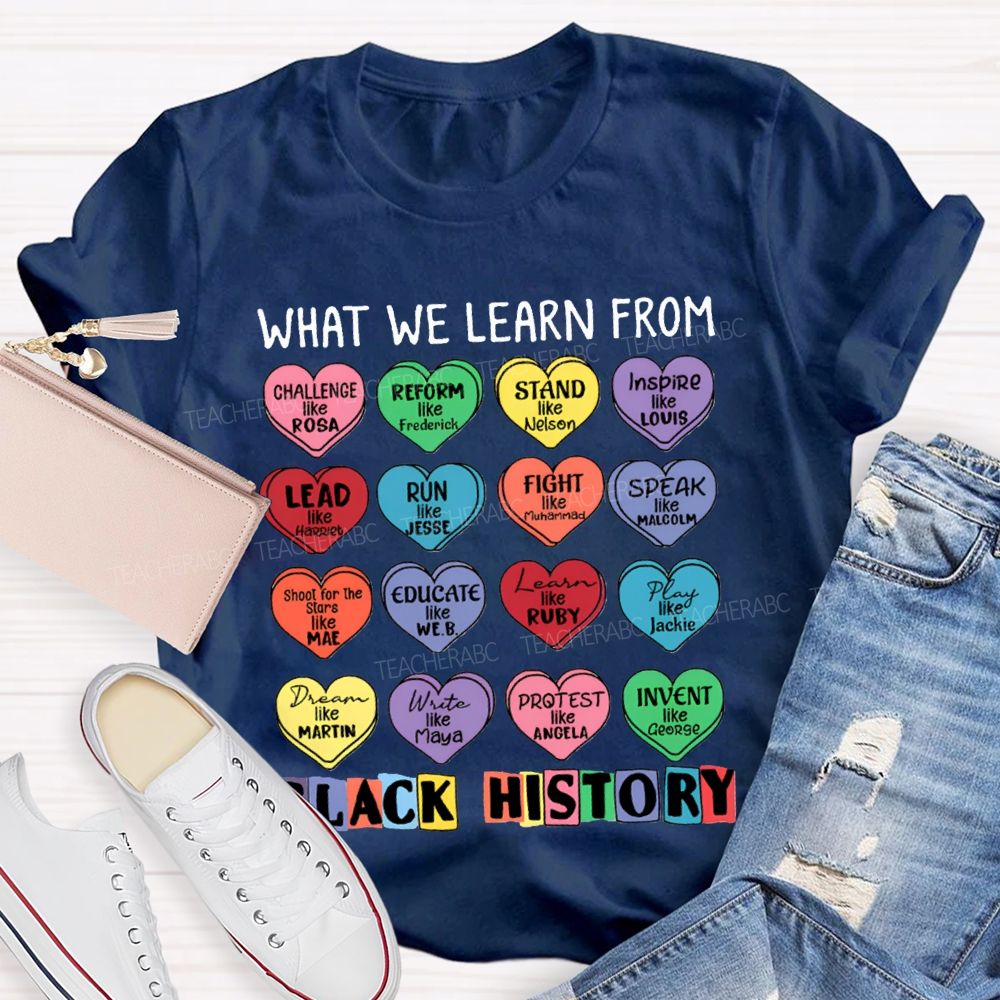 What We Learn From Black History Colorful Heart Print T-shirt