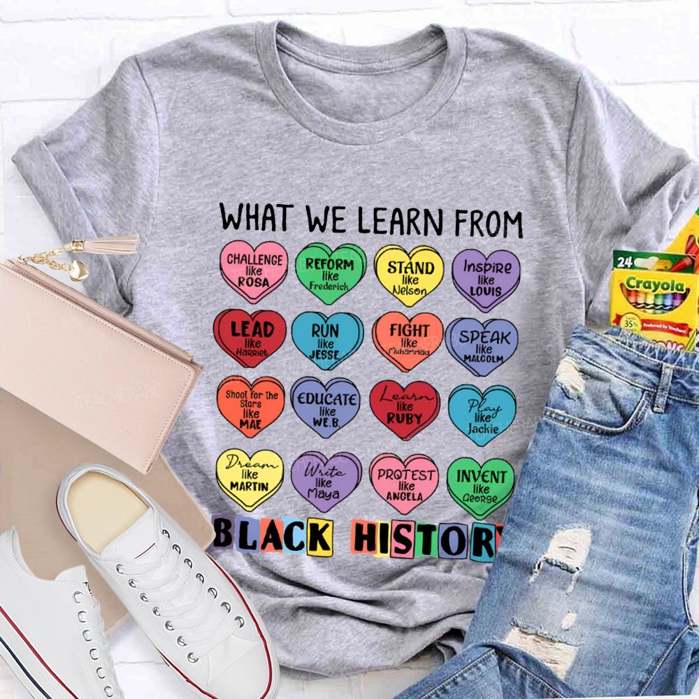 What We Learn From Black History Colorful Heart Print T-shirt