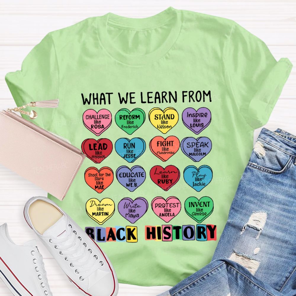 What We Learn From Black History Colorful Heart Print T-shirt