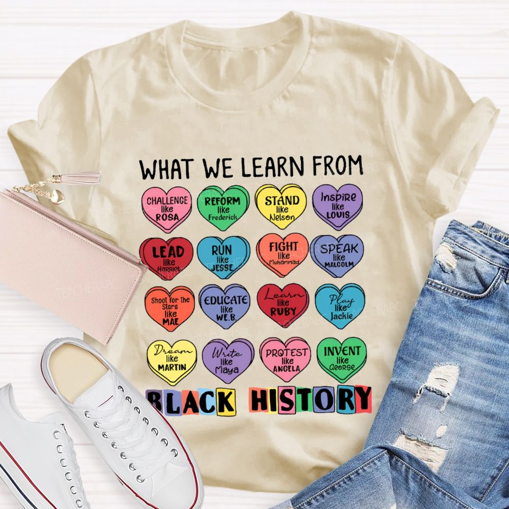 What We Learn From Black History Colorful Heart Print T-shirt