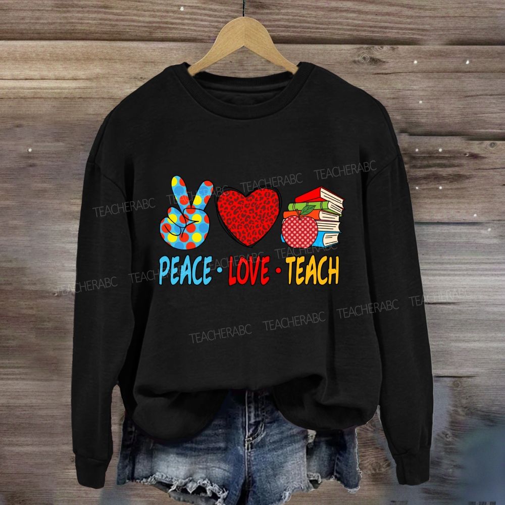 Peace Love Teach Red Leopard Heart Sweatshirt