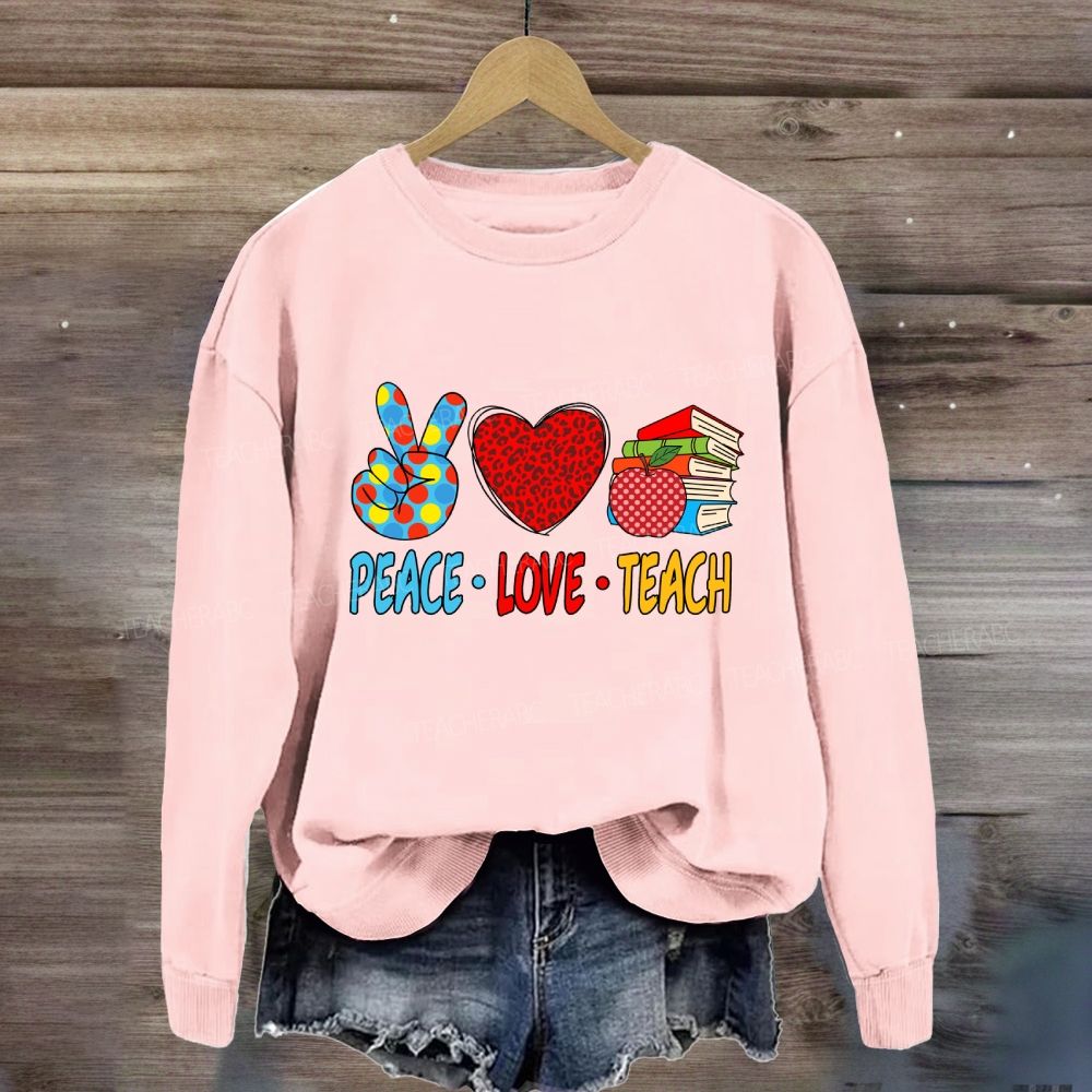 Peace Love Teach Red Leopard Heart Sweatshirt