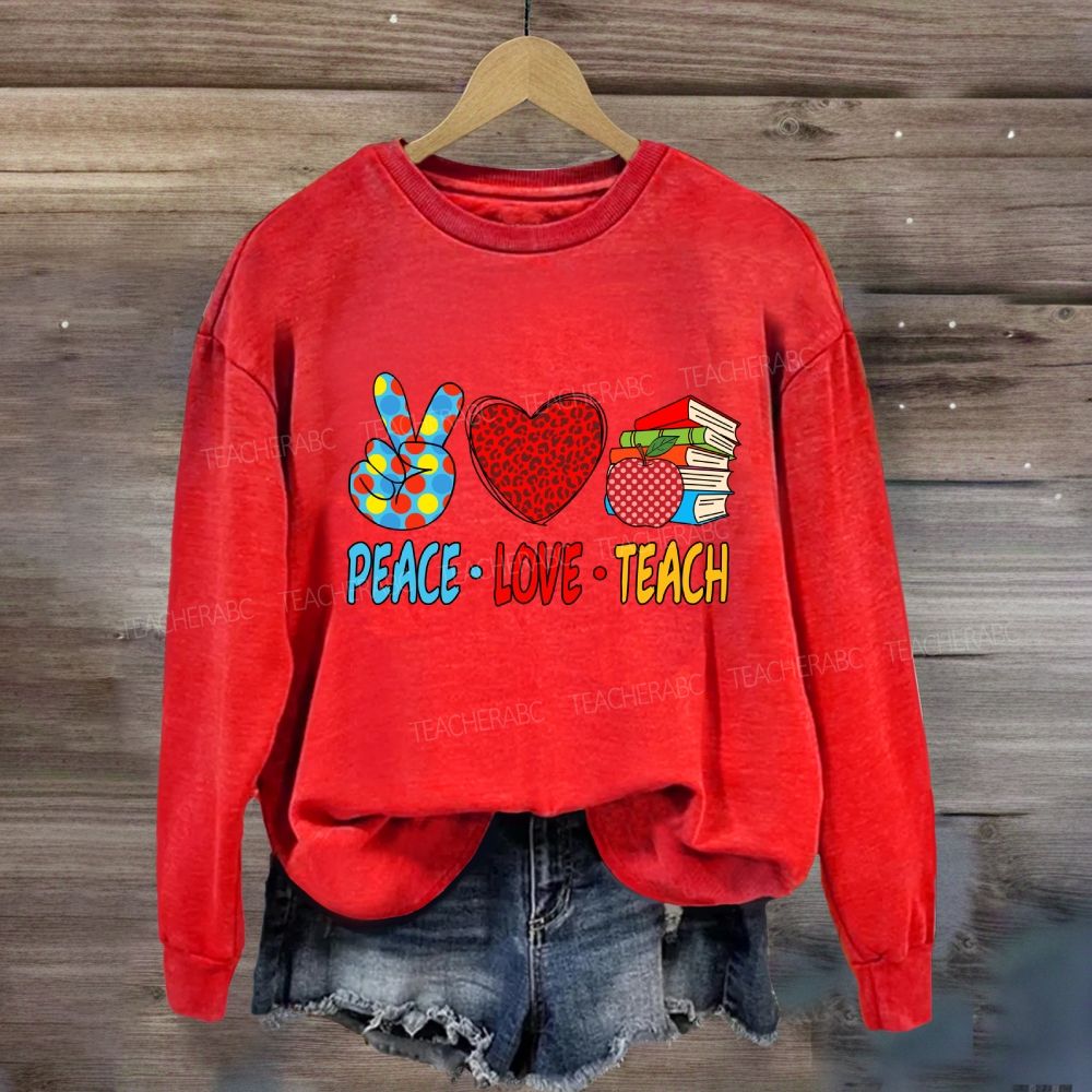 Peace Love Teach Red Leopard Heart Sweatshirt