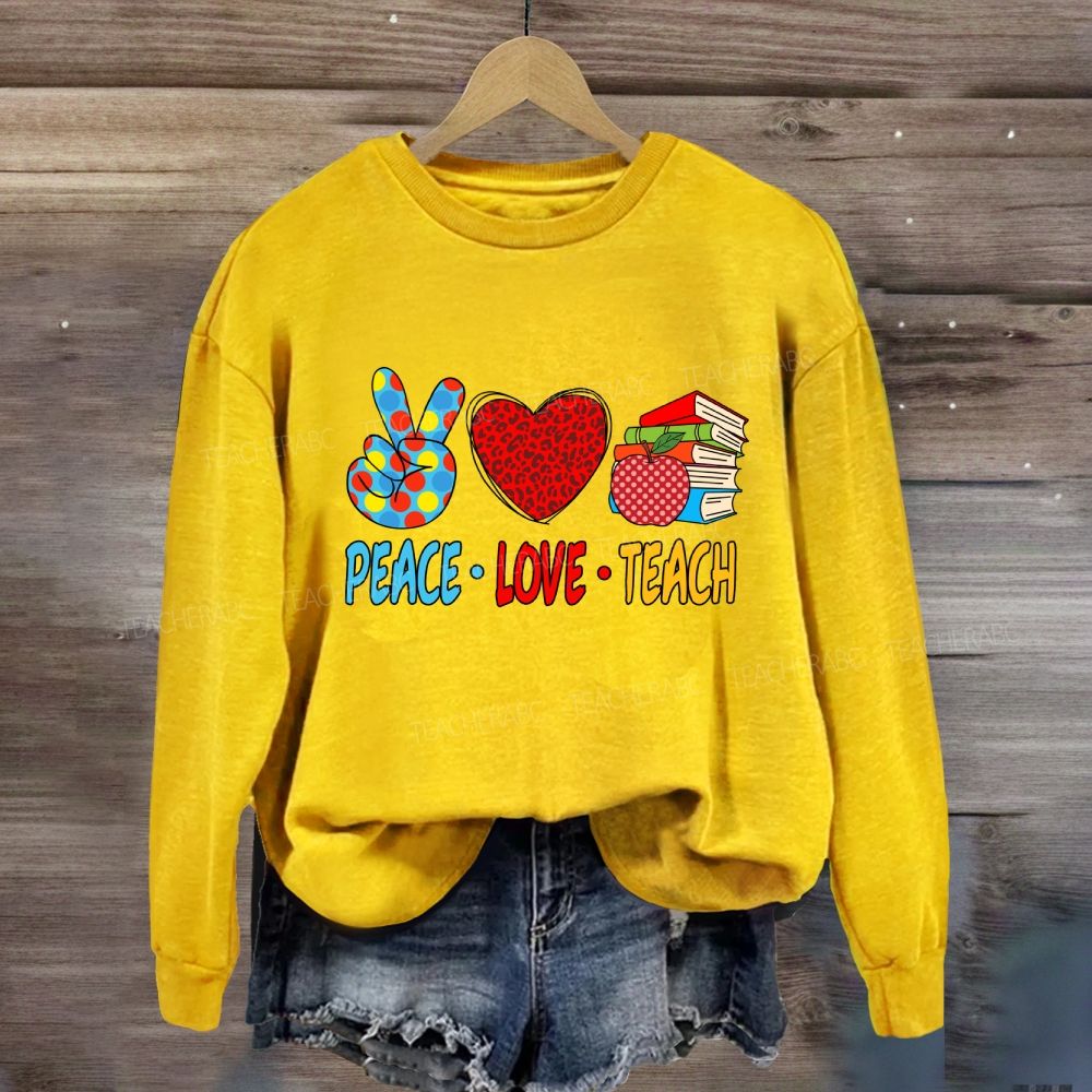Peace Love Teach Red Leopard Heart Sweatshirt