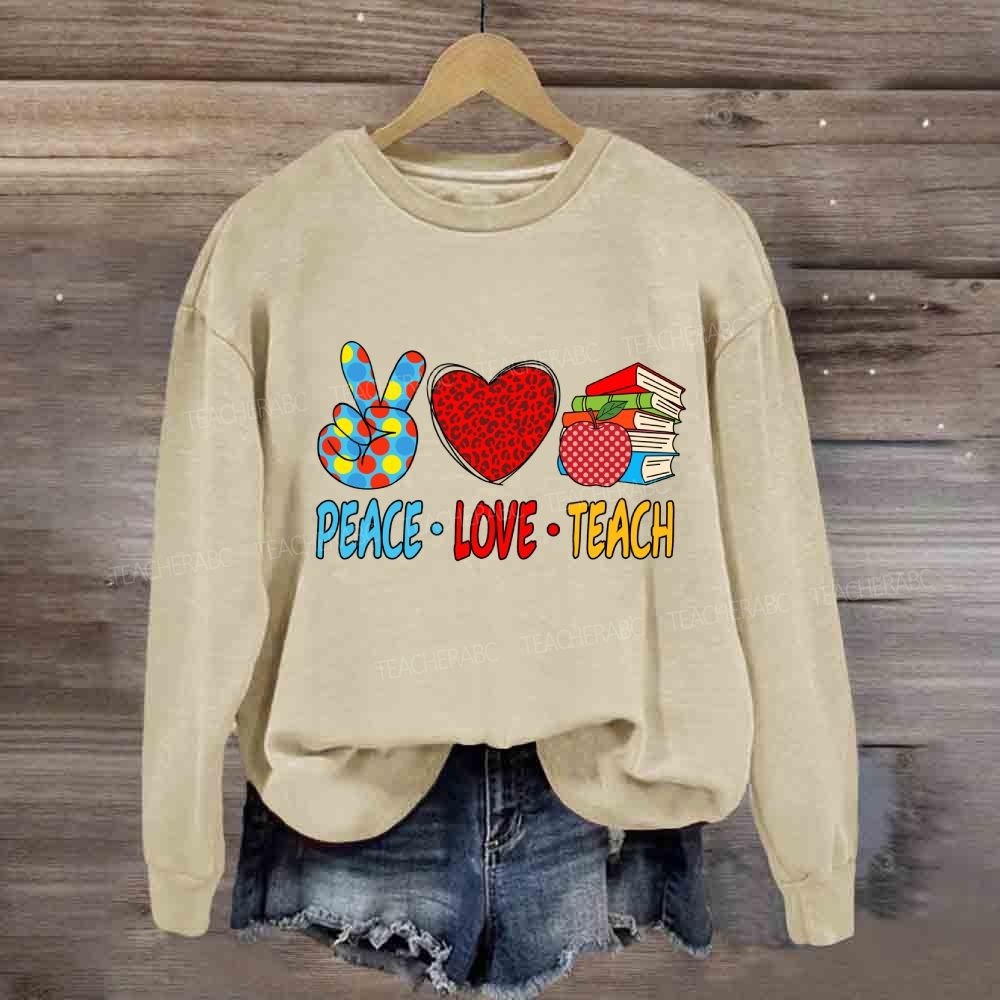 Peace Love Teach Red Leopard Heart Sweatshirt