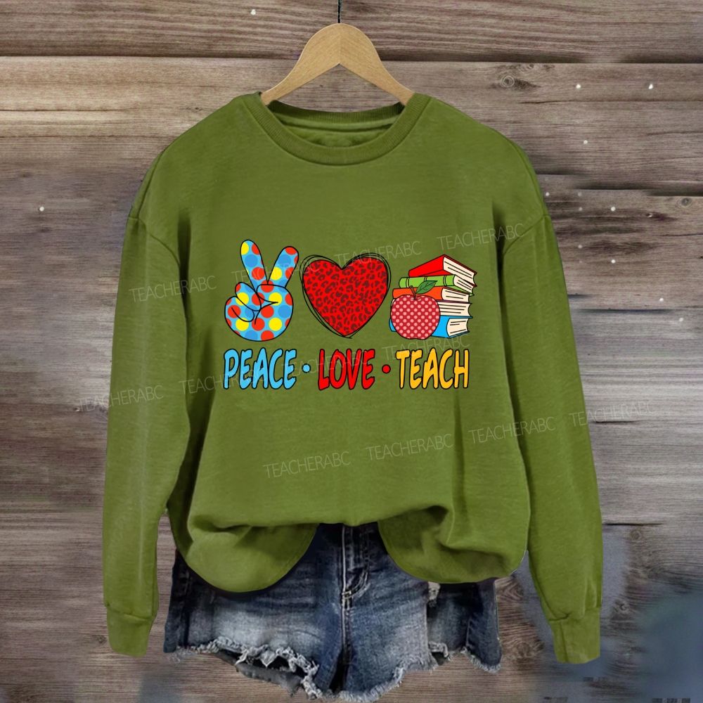 Peace Love Teach Red Leopard Heart Sweatshirt