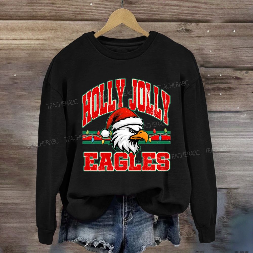 Personalized Mascot Holly Jolly Eagles Merry Christmas Sweatshirt