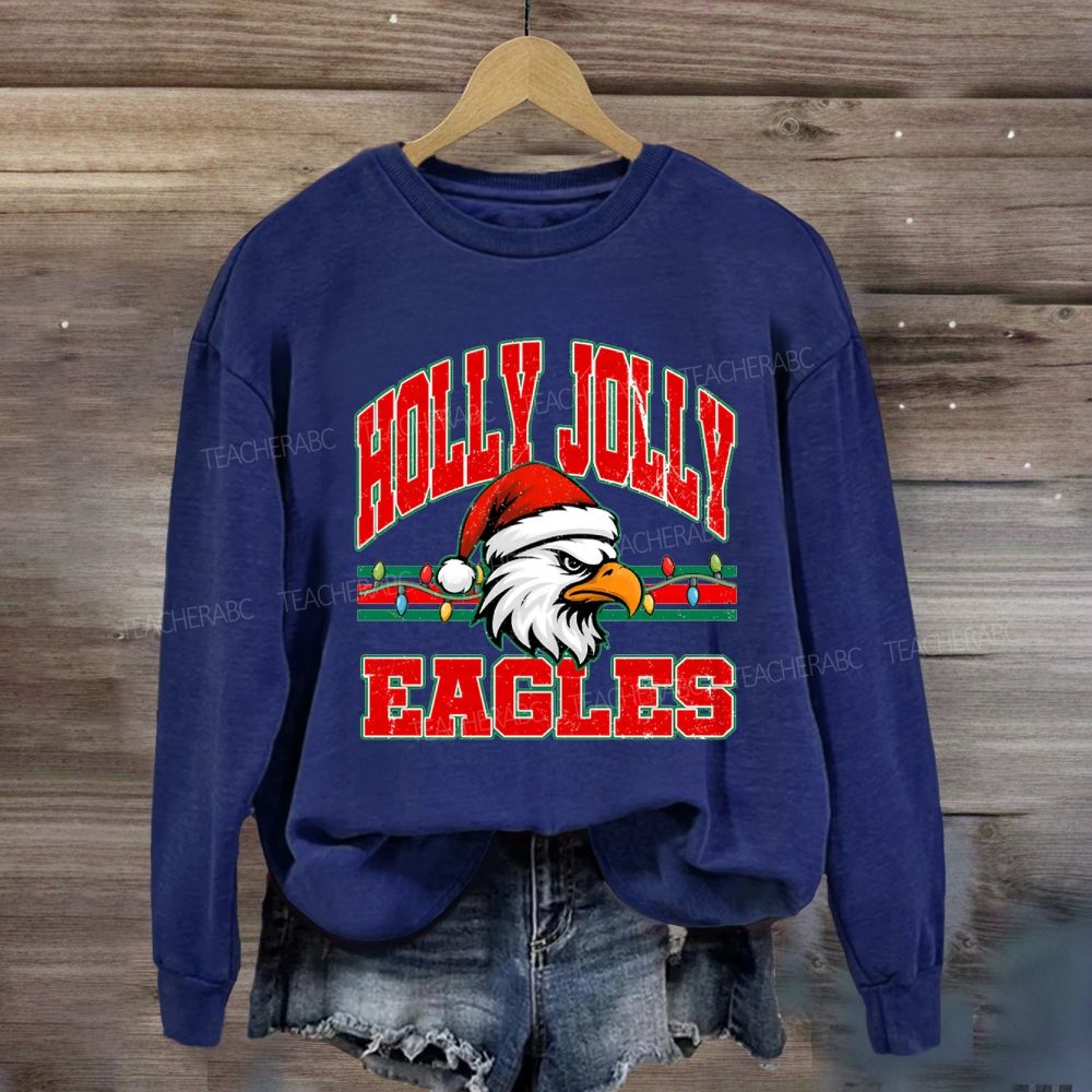 Personalized Mascot Holly Jolly Eagles Merry Christmas Sweatshirt
