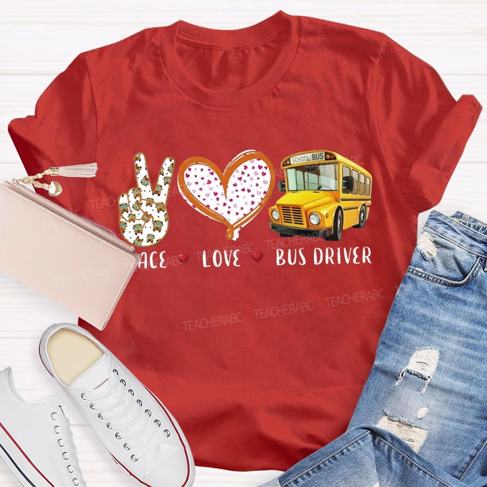 Peace Love School Bus Polka Dot Heart Print T-shirt