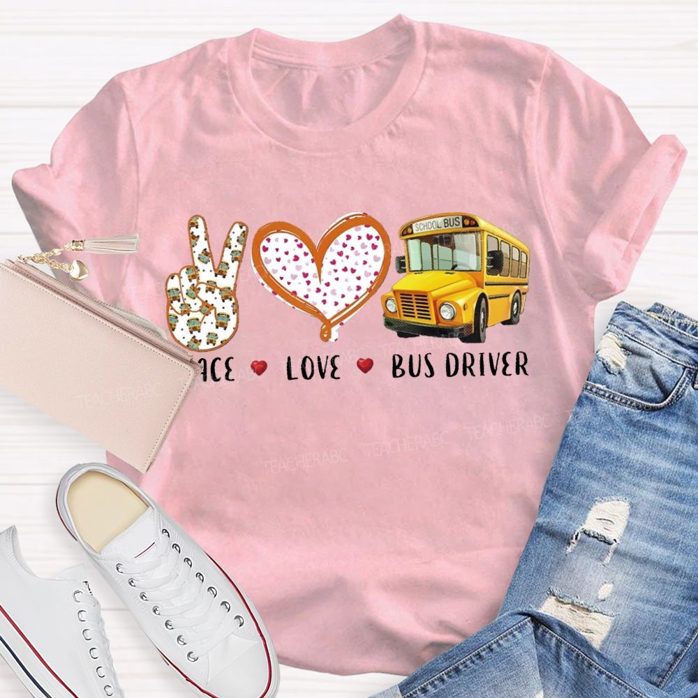 Peace Love School Bus Polka Dot Heart Print T-shirt