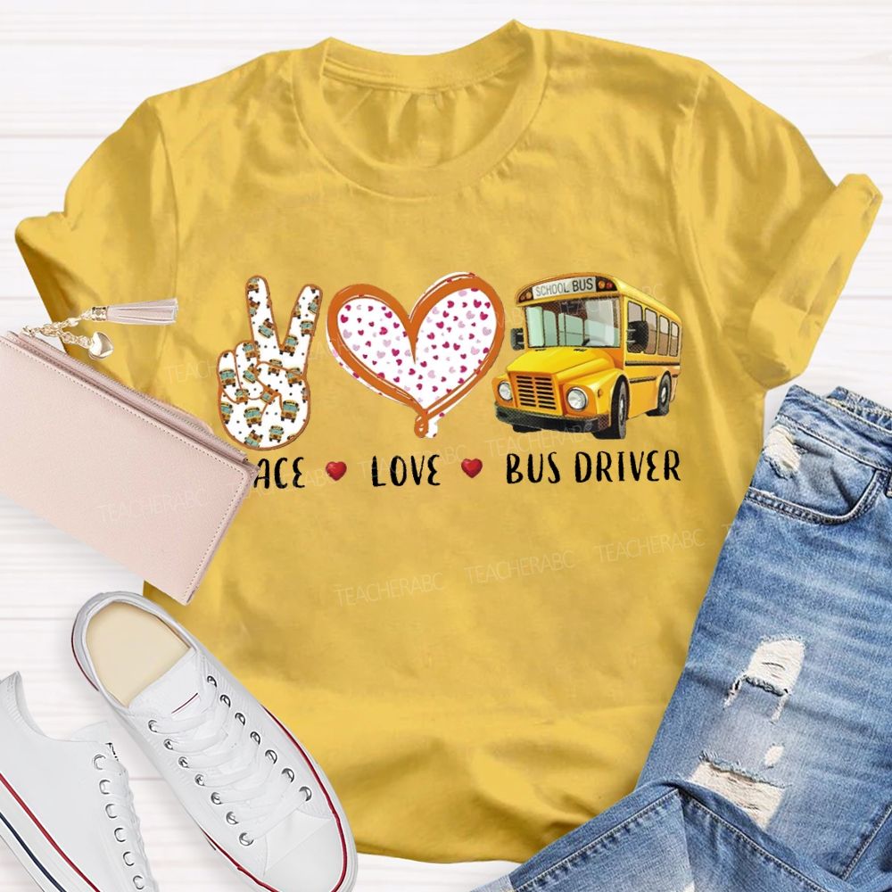 Peace Love School Bus Polka Dot Heart Print T-shirt