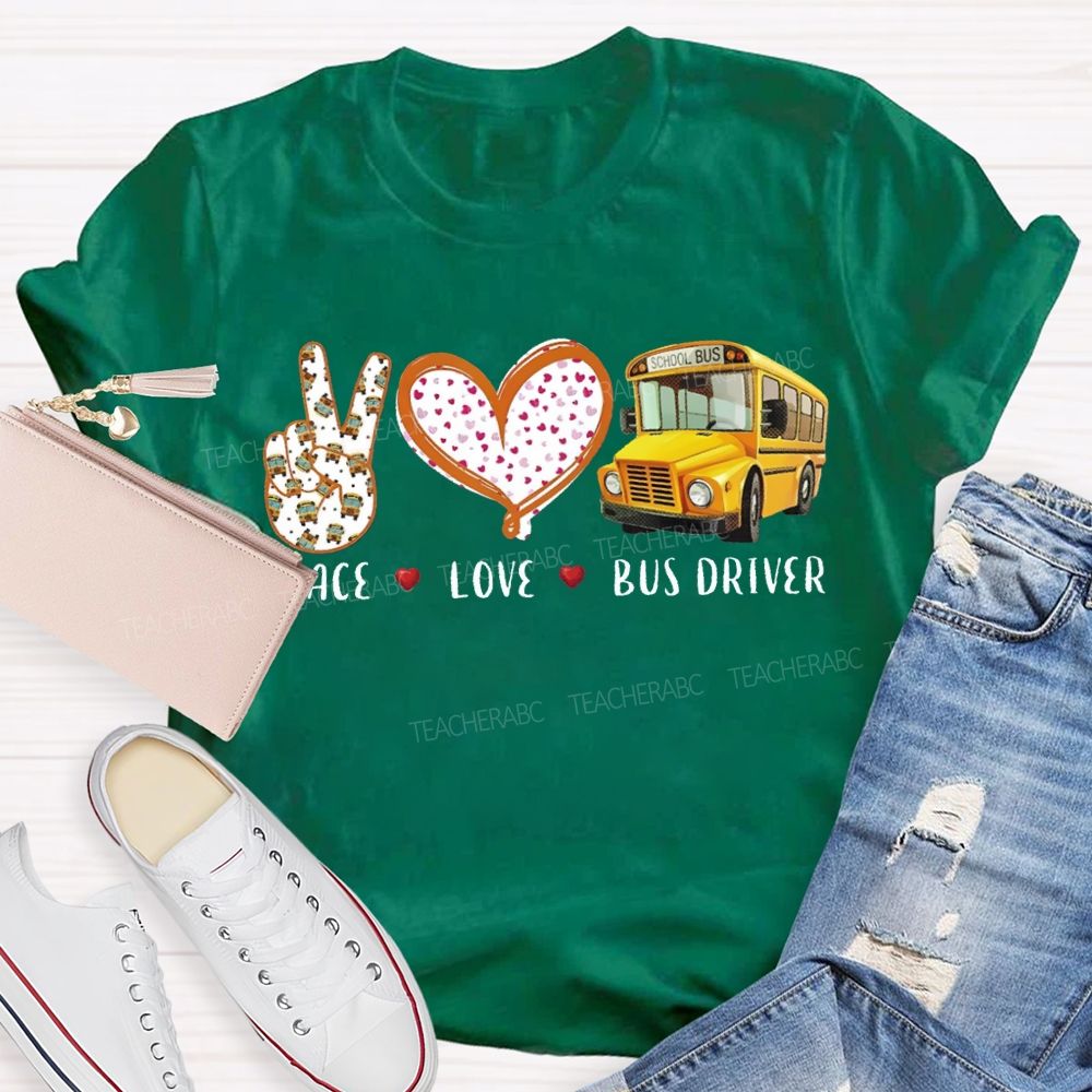 Peace Love School Bus Polka Dot Heart Print T-shirt