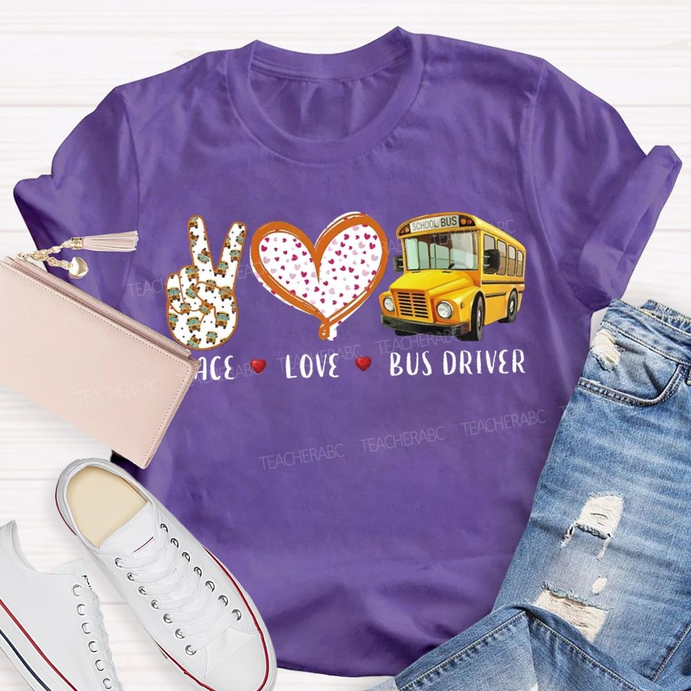 Peace Love School Bus Polka Dot Heart Print T-shirt