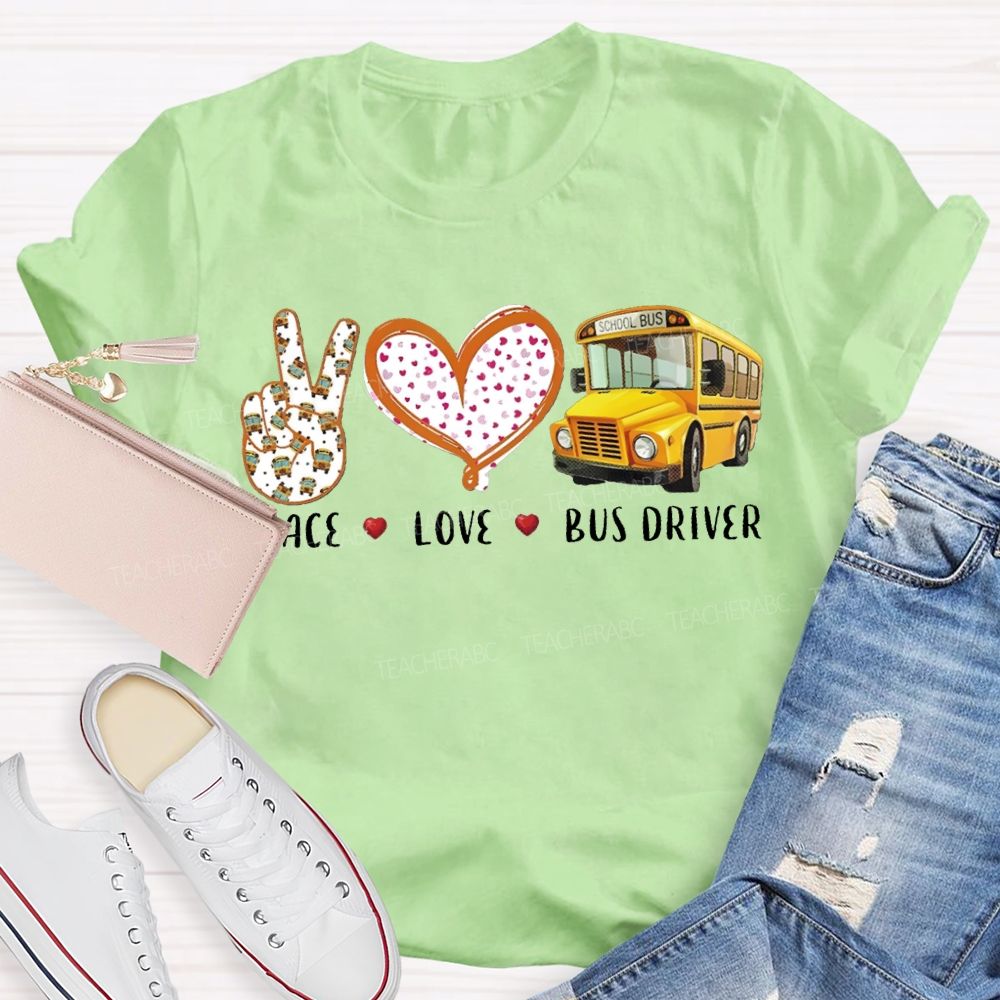 Peace Love School Bus Polka Dot Heart Print T-shirt
