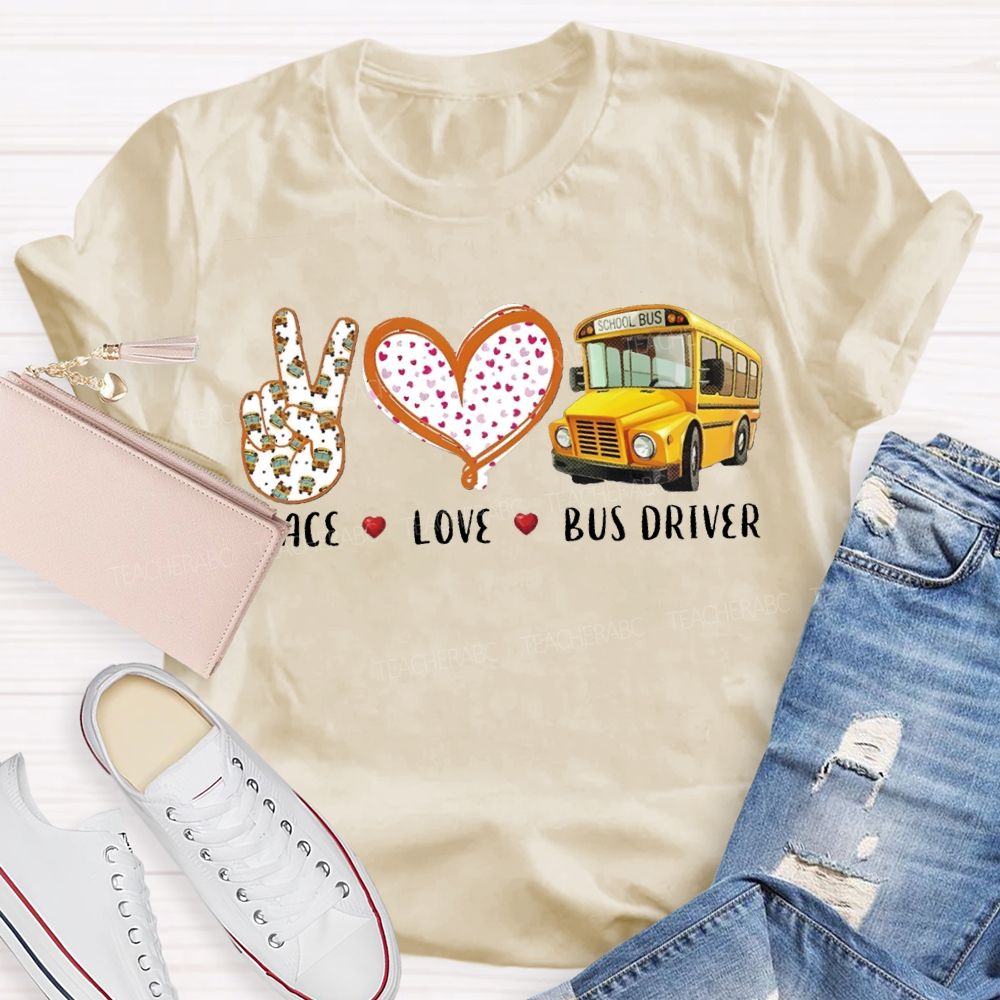 Peace Love School Bus Polka Dot Heart Print T-shirt