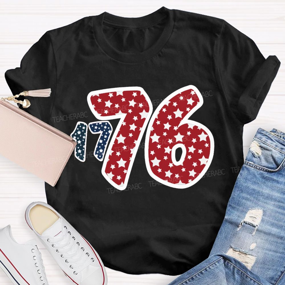 1776 Star Font Red And Blue Color Scheme T-shirt