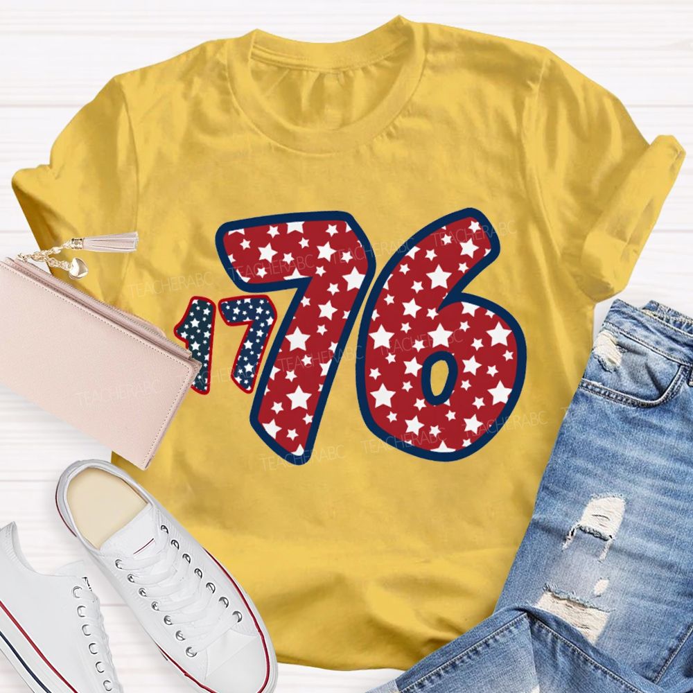 1776 Star Font Red And Blue Color Scheme T-shirt