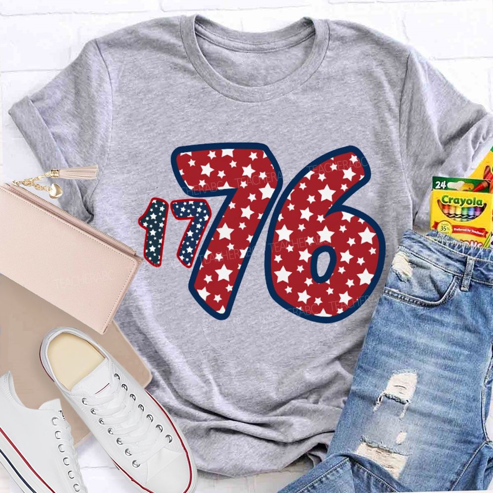 1776 Star Font Red And Blue Color Scheme T-shirt