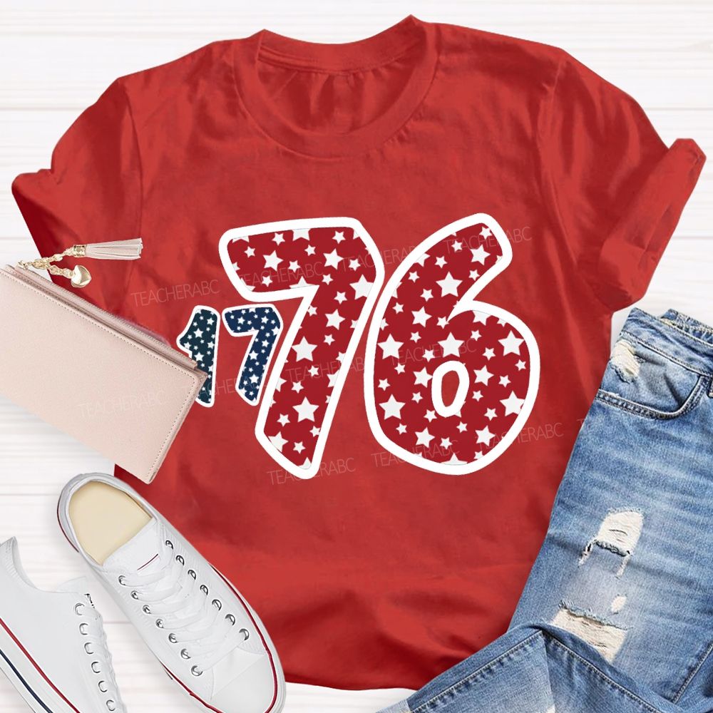 1776 Star Font Red And Blue Color Scheme T-shirt
