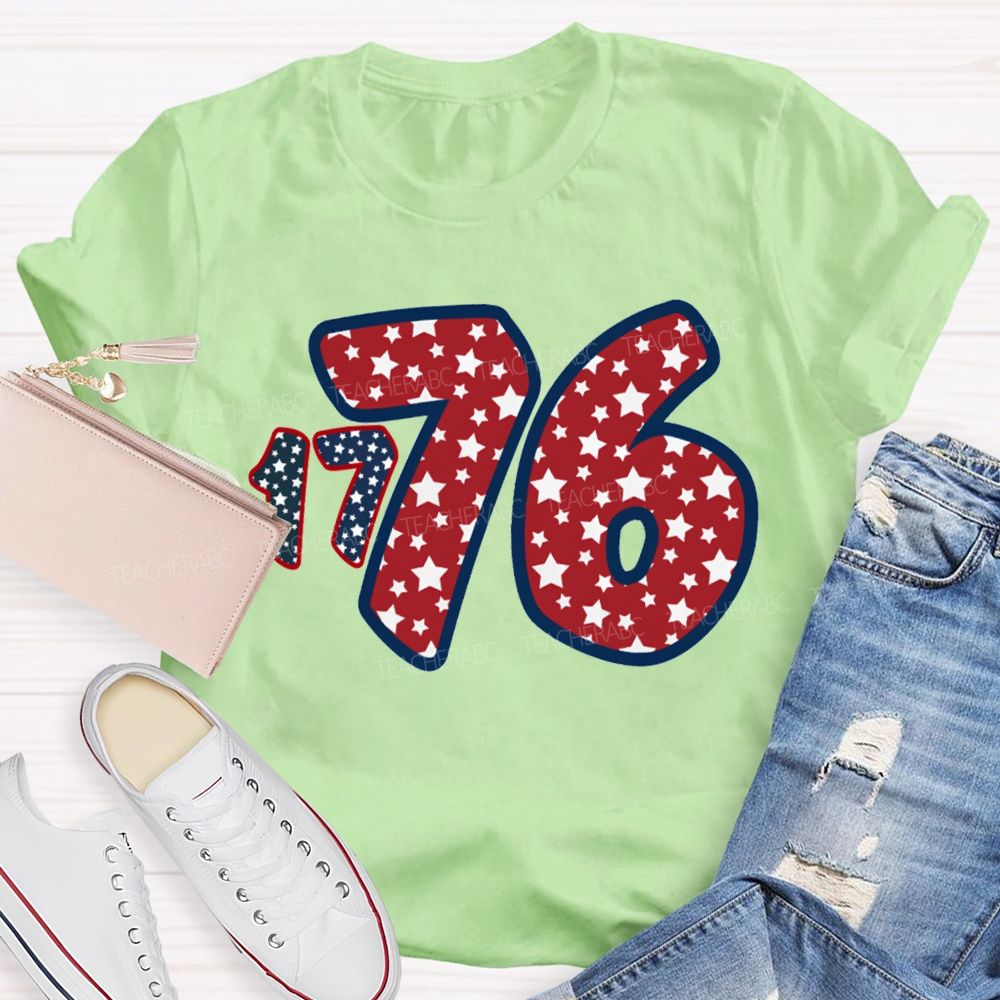 1776 Star Font Red And Blue Color Scheme T-shirt