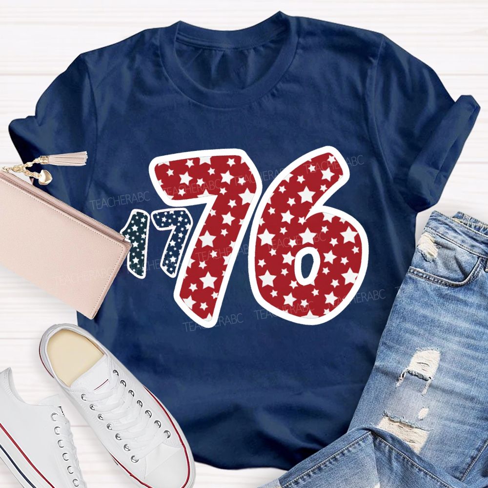1776 Star Font Red And Blue Color Scheme T-shirt