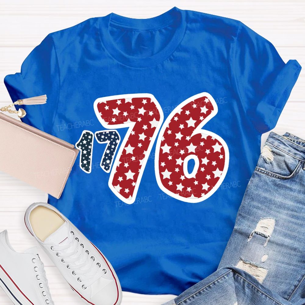 1776 Star Font Red And Blue Color Scheme T-shirt