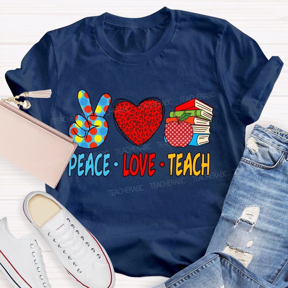 Peace Love Teach Red Leopard T-Shirt