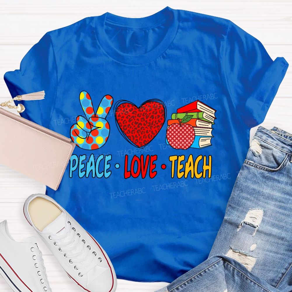 Peace Love Teach Red Leopard T-Shirt