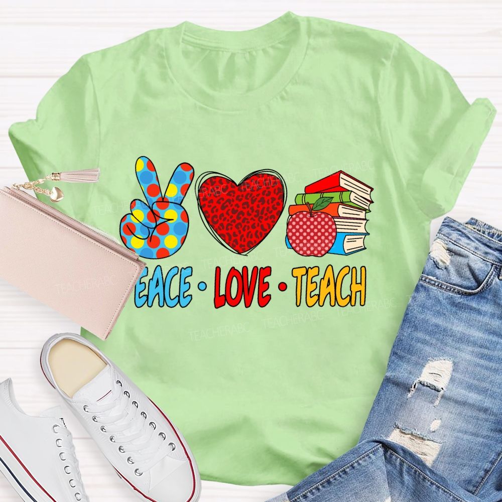 Peace Love Teach Red Leopard T-Shirt