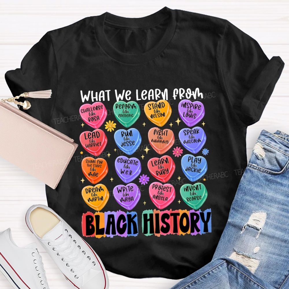 What We Learn From Black History Colorful Heart Print T-shirt