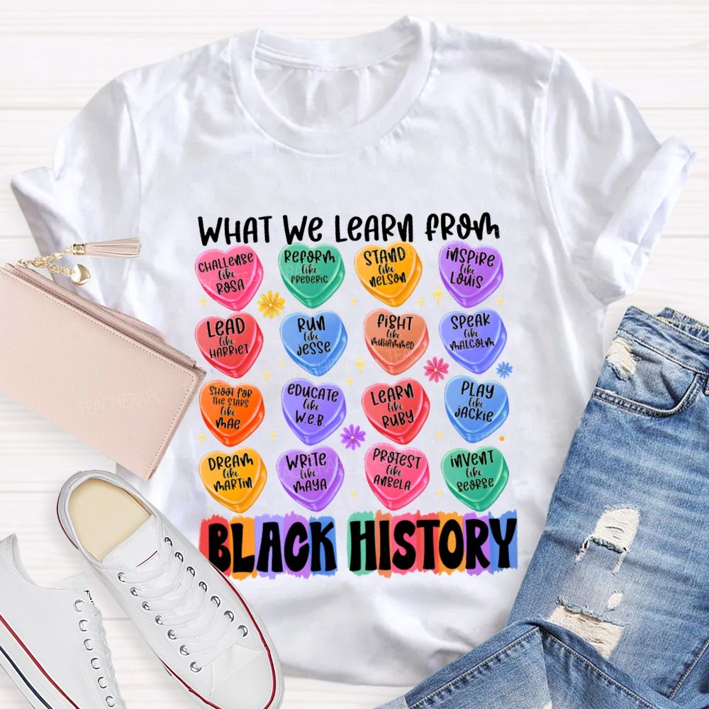 What We Learn From Black History Colorful Heart Print T-shirt