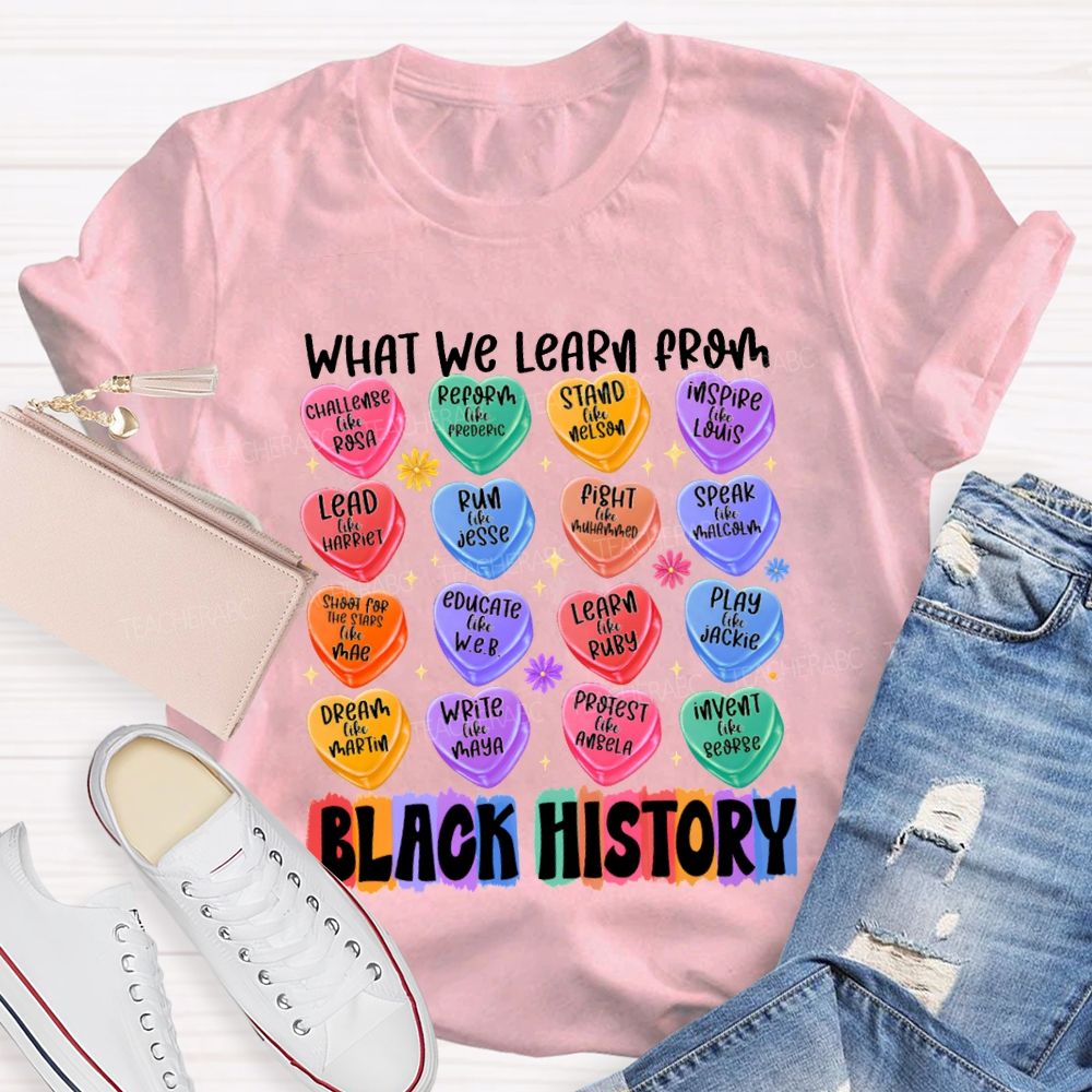 What We Learn From Black History Colorful Heart Print T-shirt