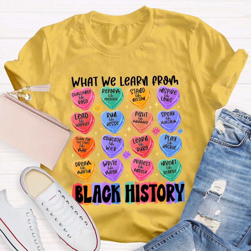 What We Learn From Black History Colorful Heart Print T-shirt