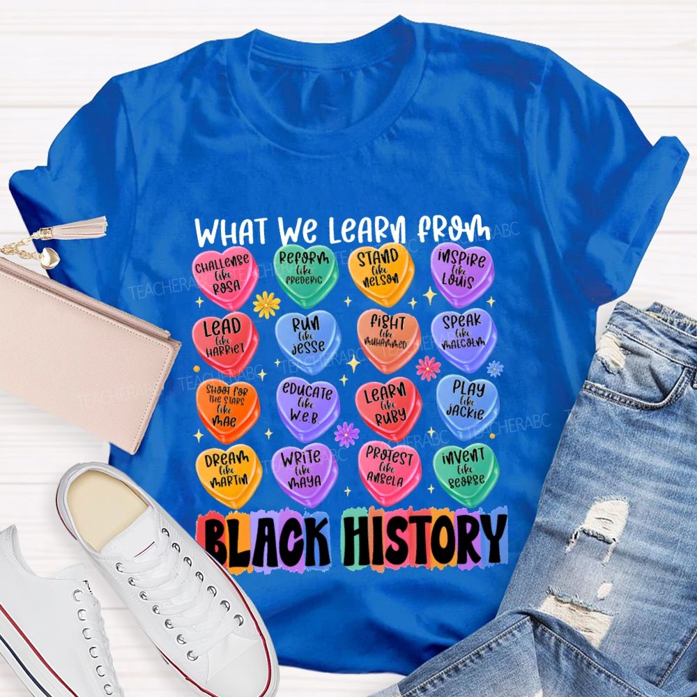 What We Learn From Black History Colorful Heart Print T-shirt