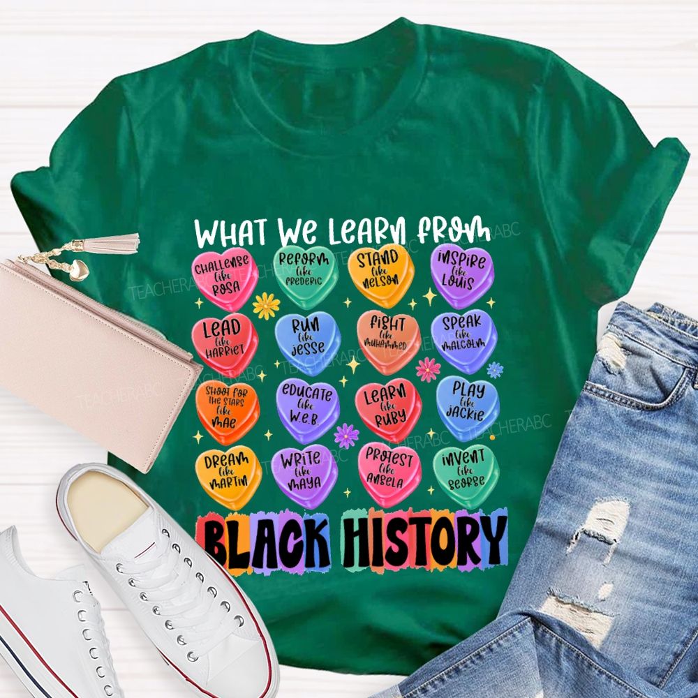 What We Learn From Black History Colorful Heart Print T-shirt