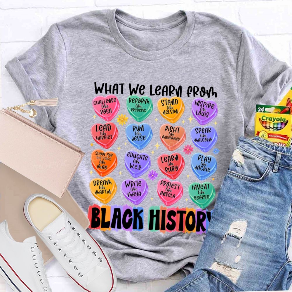 What We Learn From Black History Colorful Heart Print T-shirt