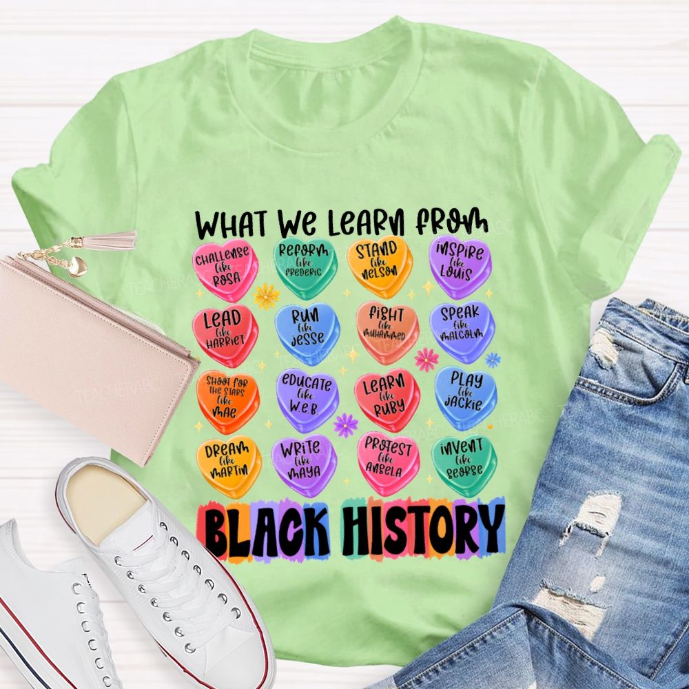 What We Learn From Black History Colorful Heart Print T-shirt