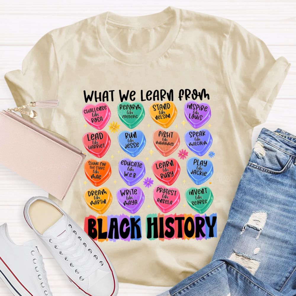 What We Learn From Black History Colorful Heart Print T-shirt