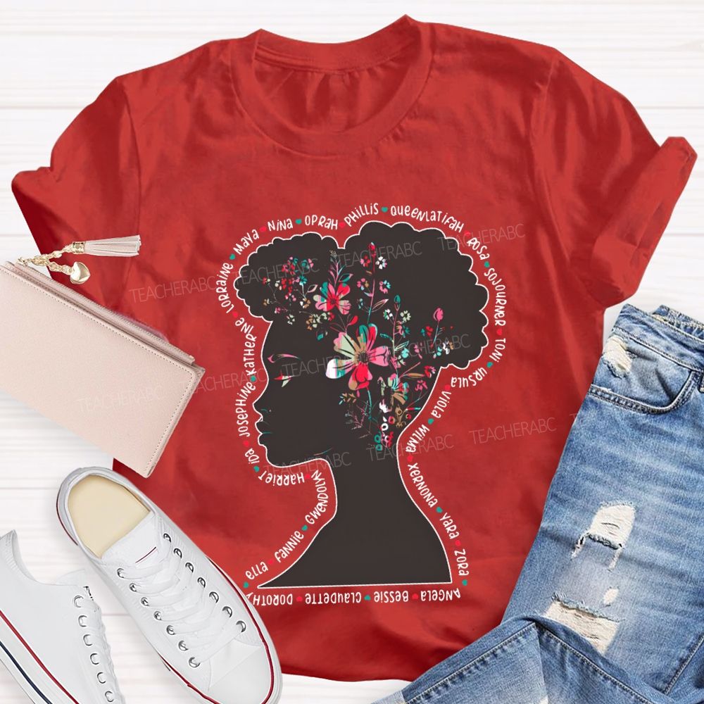 Black History Month Women's Floral Design T-shirt