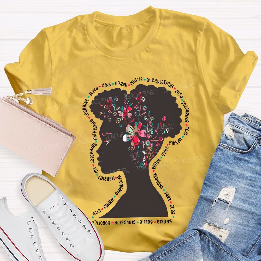 Black History Month Women's Floral Design T-shirt