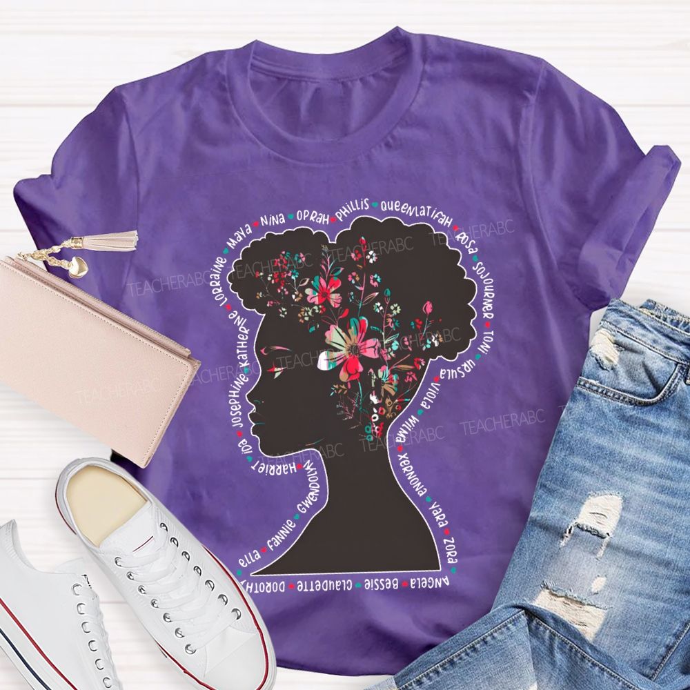 Black History Month Women's Floral Design T-shirt