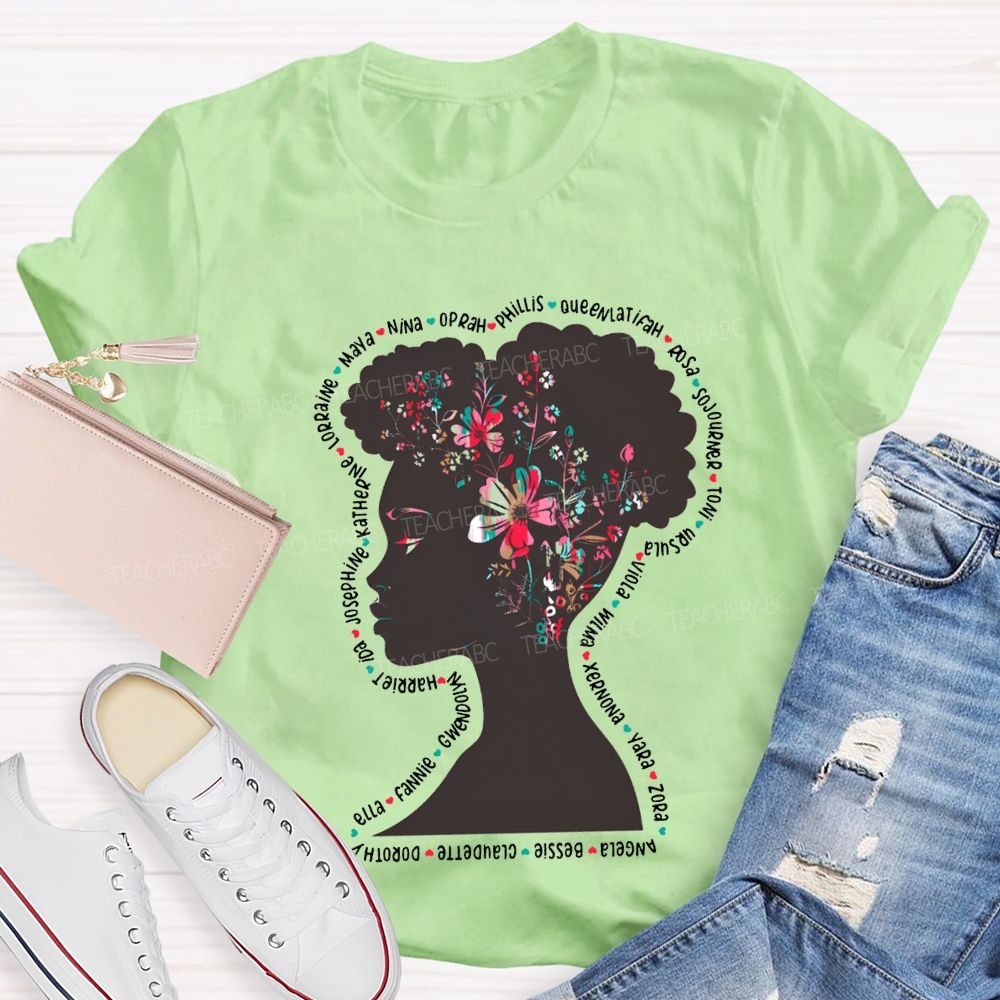 Black History Month Women's Floral Design T-shirt