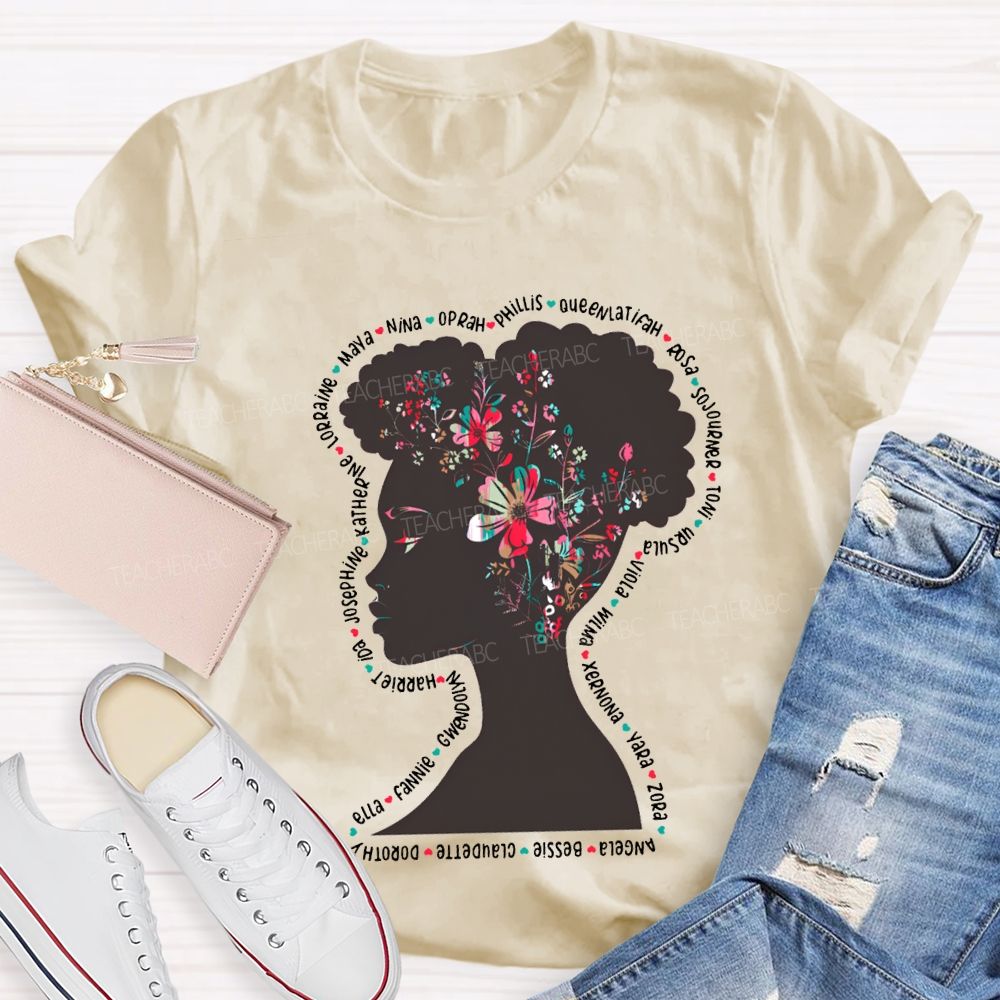 Black History Month Women's Floral Design T-shirt