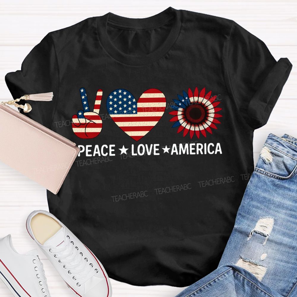 Peace Love America Stars Stripes And Five-Pointed Star T-shirt