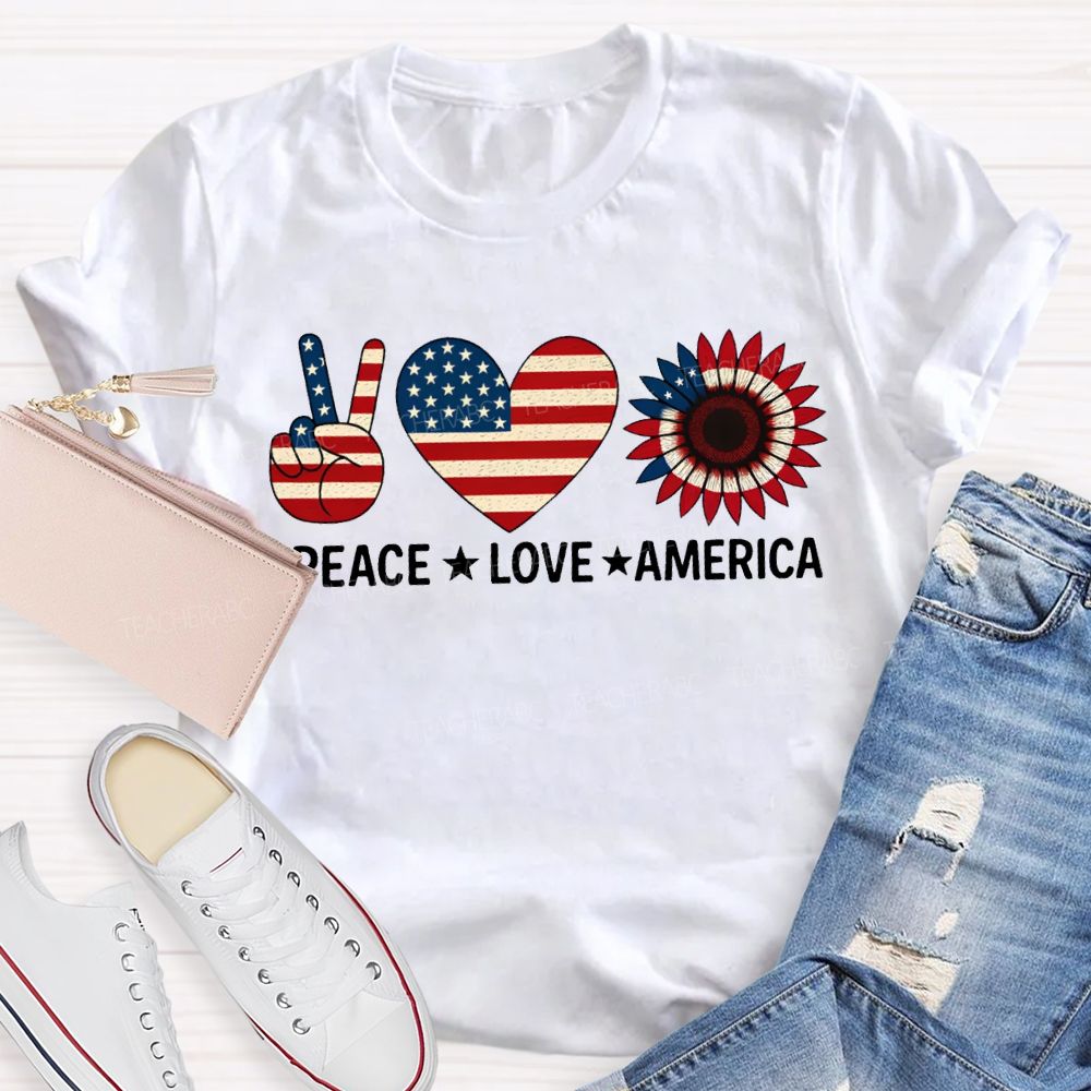 Peace Love America Stars Stripes And Five-Pointed Star T-shirt