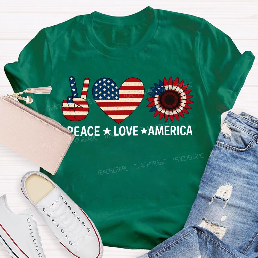 Peace Love America Stars Stripes And Five-Pointed Star T-shirt