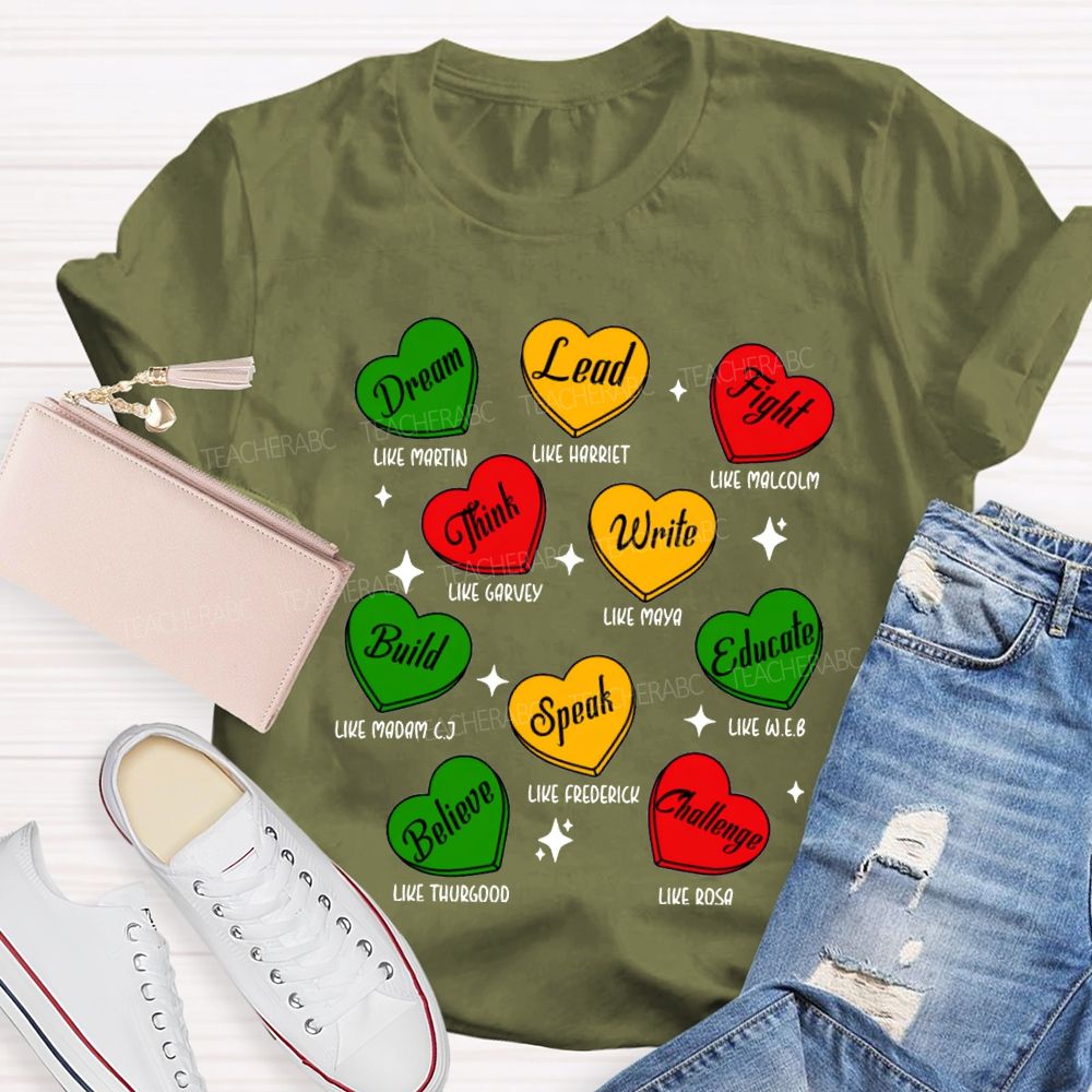Black History Month Dream Lead Fight Hearts T-shirt