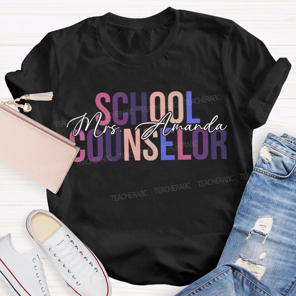 Personalized Name School Counselor Colorful Lettering Printing T-shirt